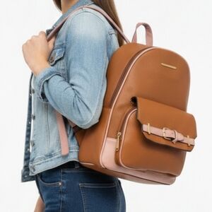 Large  Brown and Pink Women's Backpack Purse